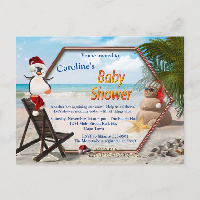 Invitation Carte Postale Baby shower de plage d'été (Devant)