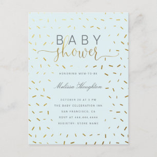 Invitation Carte Postale Baby shower de script Chic Gold Sprinkle Confetti