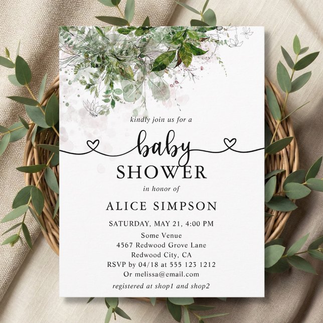 Invitation Carte Postale Baby shower de verdure Boho Budget (Créateur téléchargé)