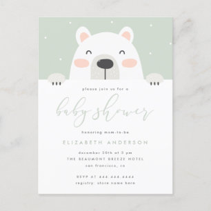 Invitation Carte Postale Baby shower d'hiver de dessin Whimssical Ours pola