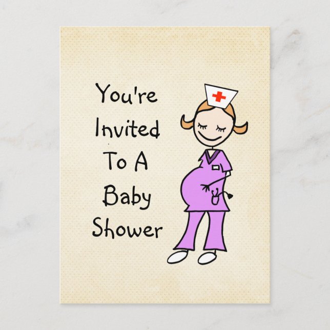 Invitation Carte Postale Baby shower d'infirmière enceinte, beige (Devant)