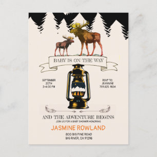 Invitation Carte Postale Baby shower d'orignal rustique