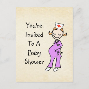 Invitation Carte Postale Baby shower enceinte d'infirmière, beige