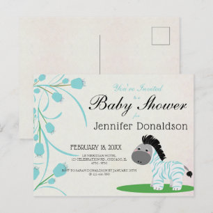 Invitation Carte Postale Baby shower floral bleu bleu bleu zèbre