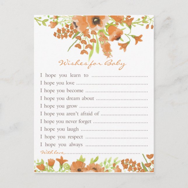 Invitation Carte Postale Baby shower floral d'automne souhaits pour bébé (Devant)