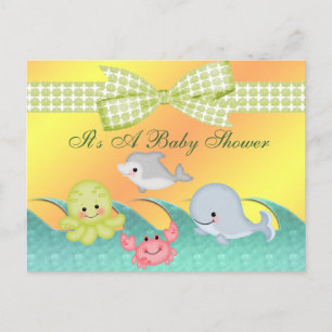 Invitation Carte Postale Baby shower gai de créatures de mer de bébé