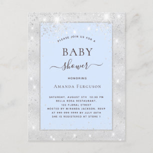 Invitation Carte Postale Baby shower garçon argent bleu clair parties scint