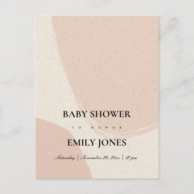 INVITATION CARTE POSTALE BABY SHOWER KRAFT ROSE MODERNE ABSTRAIT DOUX (Devant)