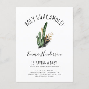 Invitation Carte Postale Baby Shower mexicain Holy Guacamole Cactus