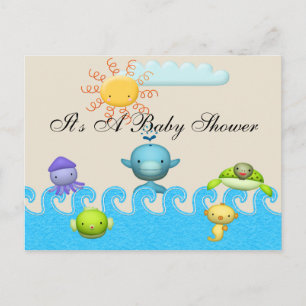Invitation Carte Postale Baby shower mignon d'animaux de mer