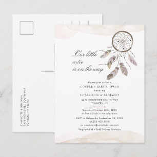 Invitation Carte Postale Baby shower moderne Couples aquarelle Script