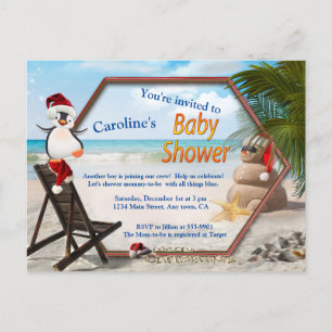 Invitation Carte Postale Baby shower Noël d'été