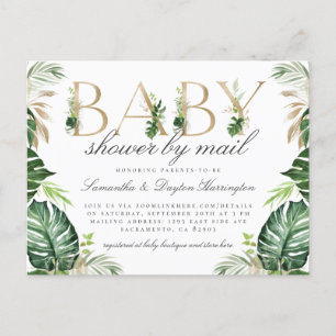 Invitation Carte Postale Baby shower Or Tropical Moderne Par Courrier
