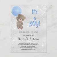 Baby shower ourson garçon bleu argent