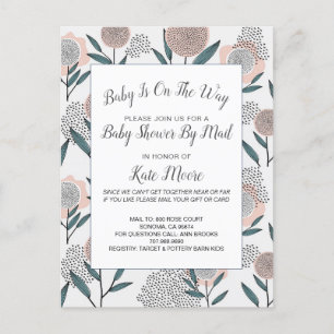 Invitation Carte Postale Baby shower Par Courrier Main Tirée Dusty Rose Flo