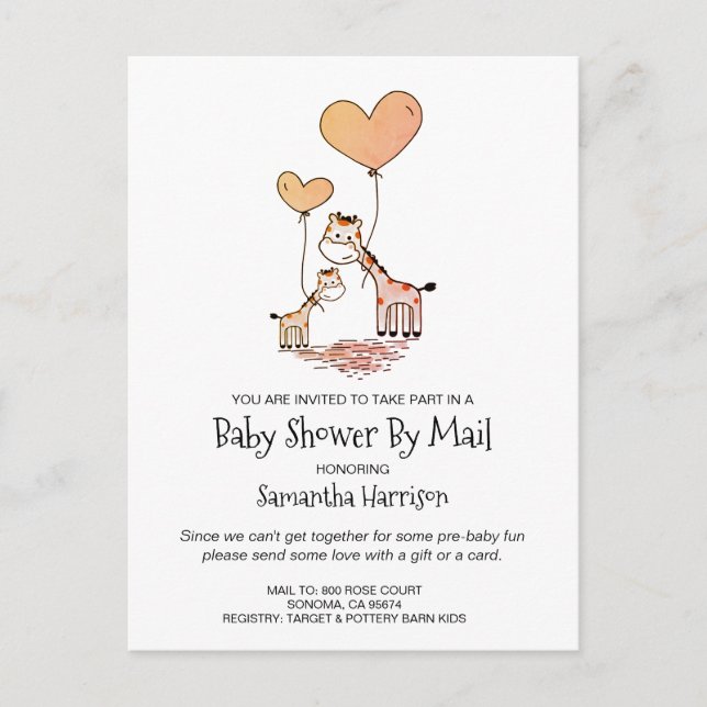 Invitation Carte Postale Baby shower Par Mail Maman Et Baby Giraffe (Devant)