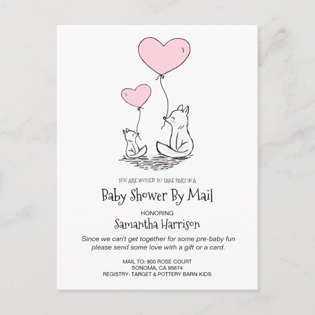 Invitation Carte Postale Baby shower Par Mail Maman Et Baby Woodland Fox (Devant)