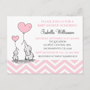 Invitation Carte Postale Baby shower Pastel Baby Elephant avec Coeur Person