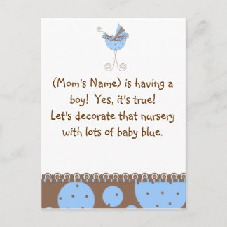 Invitation Carte Postale Baby shower personnalisé Invitation-Chic Bébé Bleu