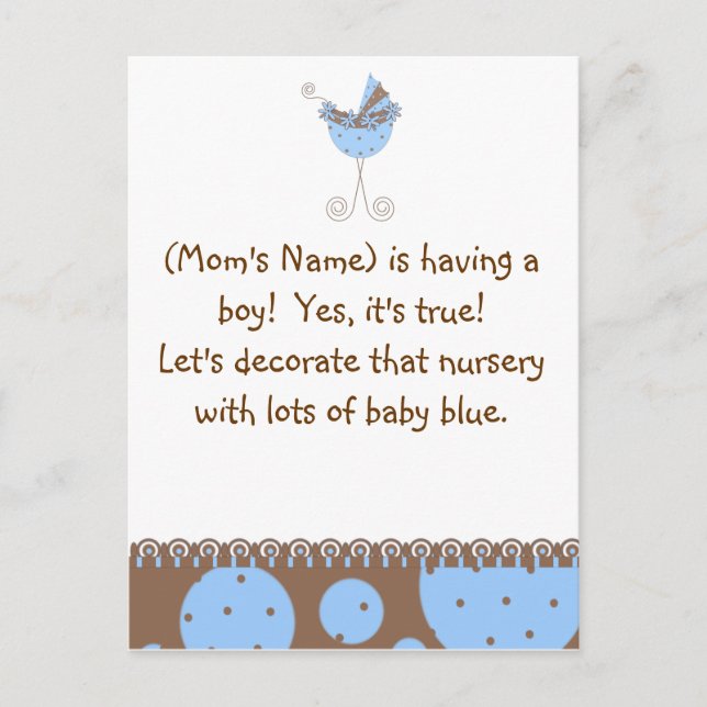 Invitation Carte Postale Baby shower personnalisé Invitation-Chic Bébé Bleu (Devant)