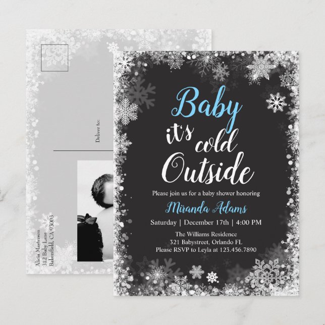 Invitation Carte Postale Baby shower photo de bonhomme d'hiver Snowflake (Devant / Derrière)