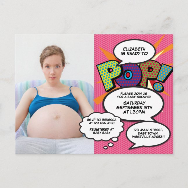 Invitation Carte Postale Baby shower photo moderne amusant rose (Devant)