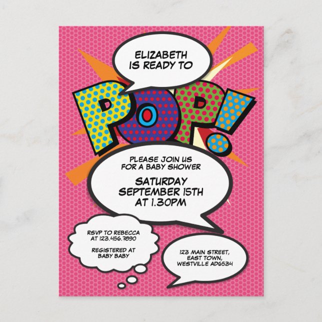Invitation Carte Postale Baby shower Photo moderne rose amusant Comic (Devant)