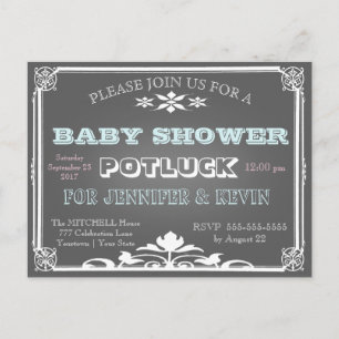 Invitation Carte Postale Baby shower   POTLUCK   Tableau