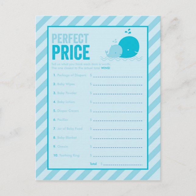 Invitation Carte Postale Baby shower - Prix parfait - Baleine bleue (Devant)