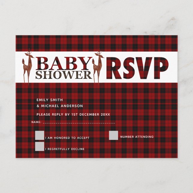 Invitation Carte Postale Baby shower RSVP Buffalo Plaid (Devant)