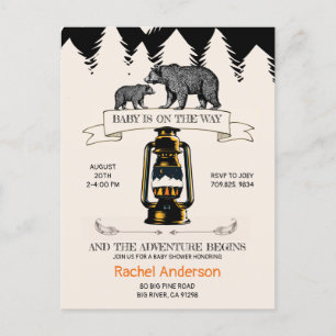 Invitation Carte Postale Baby shower rustique Ours de forêt sauvage