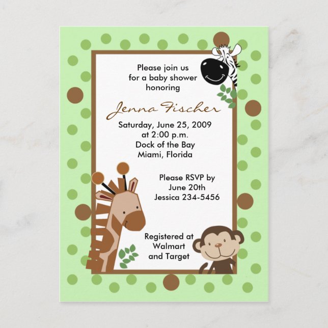 Invitation Carte Postale baby shower Safari Jungle Adventure {TBA} (Devant)