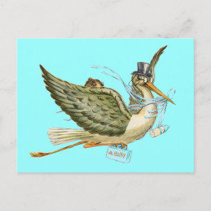 INVITATION CARTE POSTALE BABY SHOWER STORK