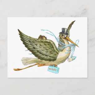 INVITATION CARTE POSTALE BABY SHOWER STORK