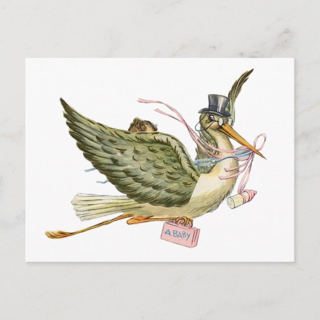 INVITATION CARTE POSTALE BABY SHOWER STORK (Devant)