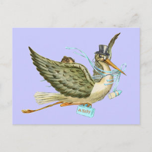 INVITATION CARTE POSTALE BABY SHOWER STORK