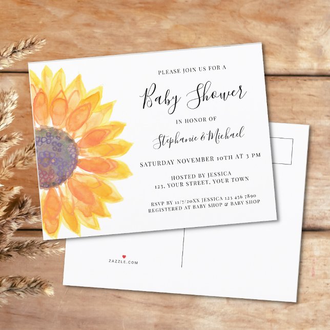 Invitation Carte Postale Baby shower tournesol (Créateur téléchargé)