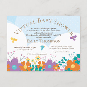 Invitation Carte Postale Baby shower virtuel Flore simpliste Oiseaux
