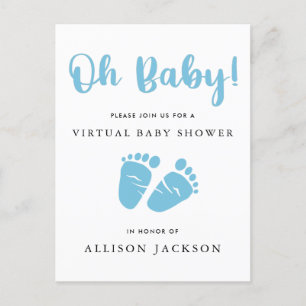 Invitation Carte Postale Baby shower virtuel Oh Bébé Bleu Bébé Pieds Bébé G