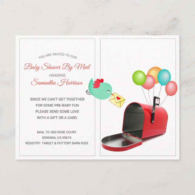 Invitation Carte Postale Baby shower Whimsical Red de boîte aux lettres par (Devant)