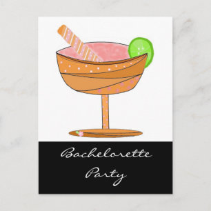 Invitation Carte Postale Bachelorette avec boisson rose fantaisie