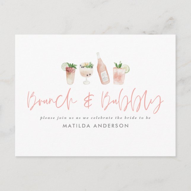 Invitation Carte Postale Bachelorette rose week-end brun & bulle (Devant)