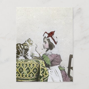 Invitation Carte Postale Bad Kitty Victorian Tea Party Vintage Little Girl
