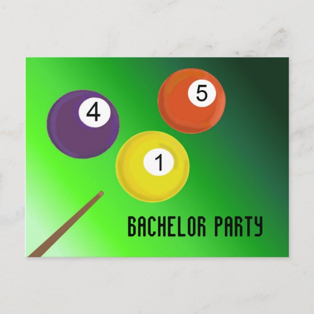 Invitation Carte Postale Balles de billard pour enterrement de vie de garço (Devant)