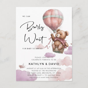 Invitation Carte Postale Balloon Mauve On Peut Attendre Un Baby shower Fill