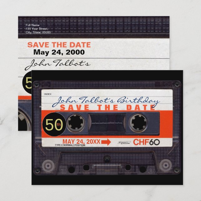 Invitation Carte Postale Bande de cassette rétro S 50e anniversaire Enregis (Devant / Derrière)