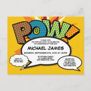 Invitation Carte Postale Baptême Christening Modern Fun Speech Bulles