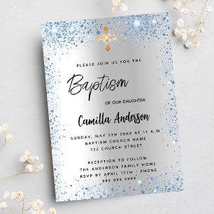 Invitation Carte Postale Baptême croix de parties scintillant de garçon ble