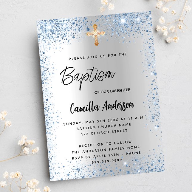 Invitation Carte Postale Baptême croix de parties scintillant de garçon ble (Créateur téléchargé)