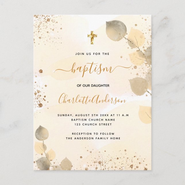Invitation Carte Postale Baptême eucalyptus parties scintillant de verdure  (Devant)